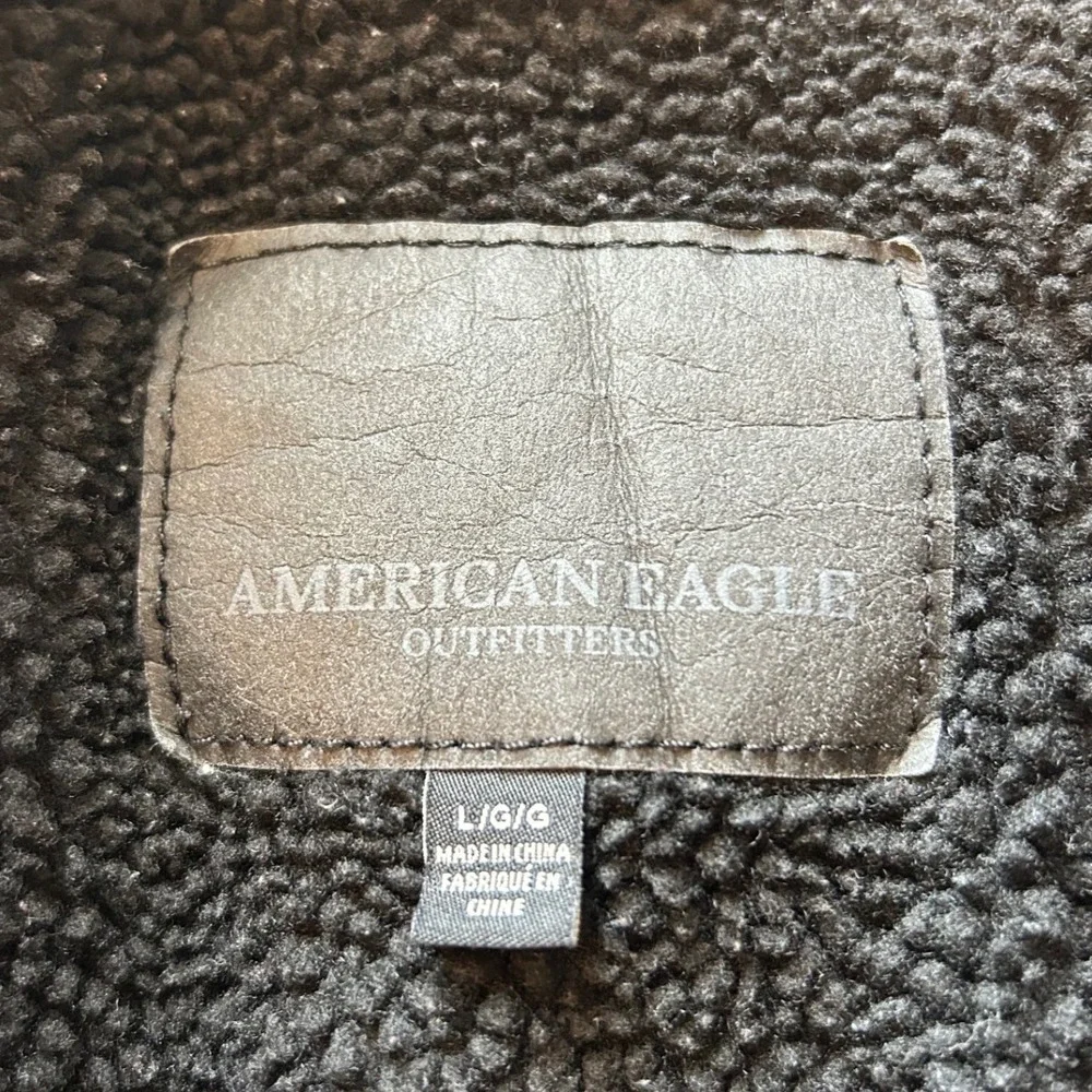 American Eagle Extreme Flex Black Sherpa Lined Denim Trucker Jacket Mens Large